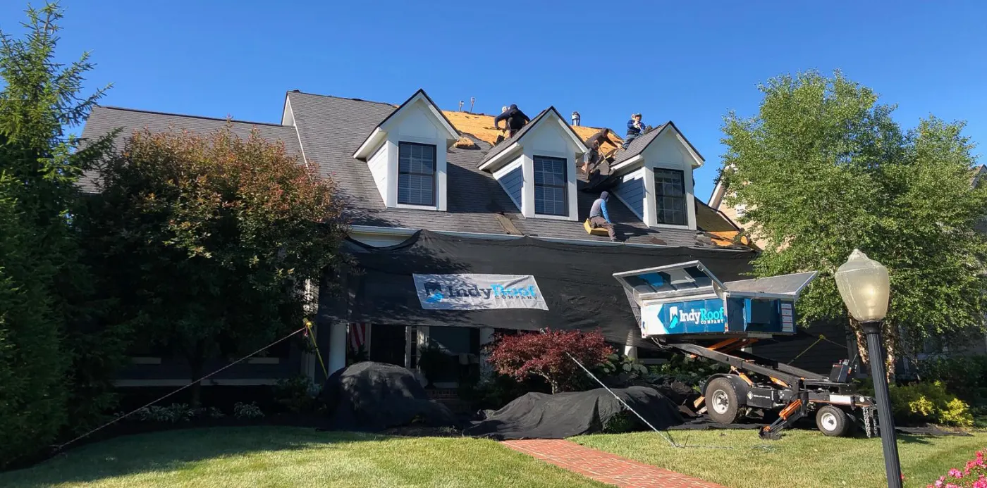 Storm damage documentation on a Pheasant Run commercial building